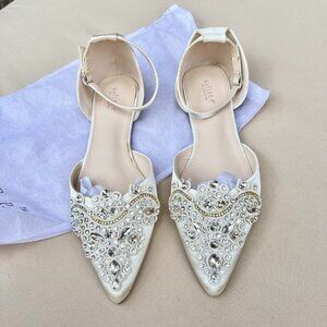 Kailee P Ivory Satin Wedding Flats